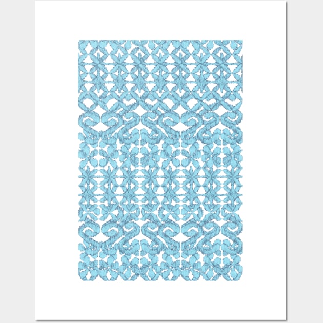 Ikat Lace in Pale Blue on Navy Wall Art by micklyn